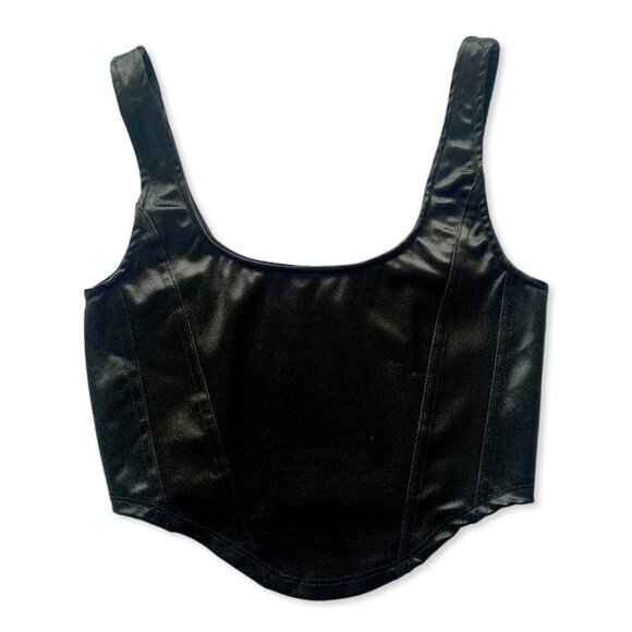 A.C.W. Black Satin Smocked Crop Top Bustier Corset Smock Goth Punk Romantic Emo - Picture 1 of 11